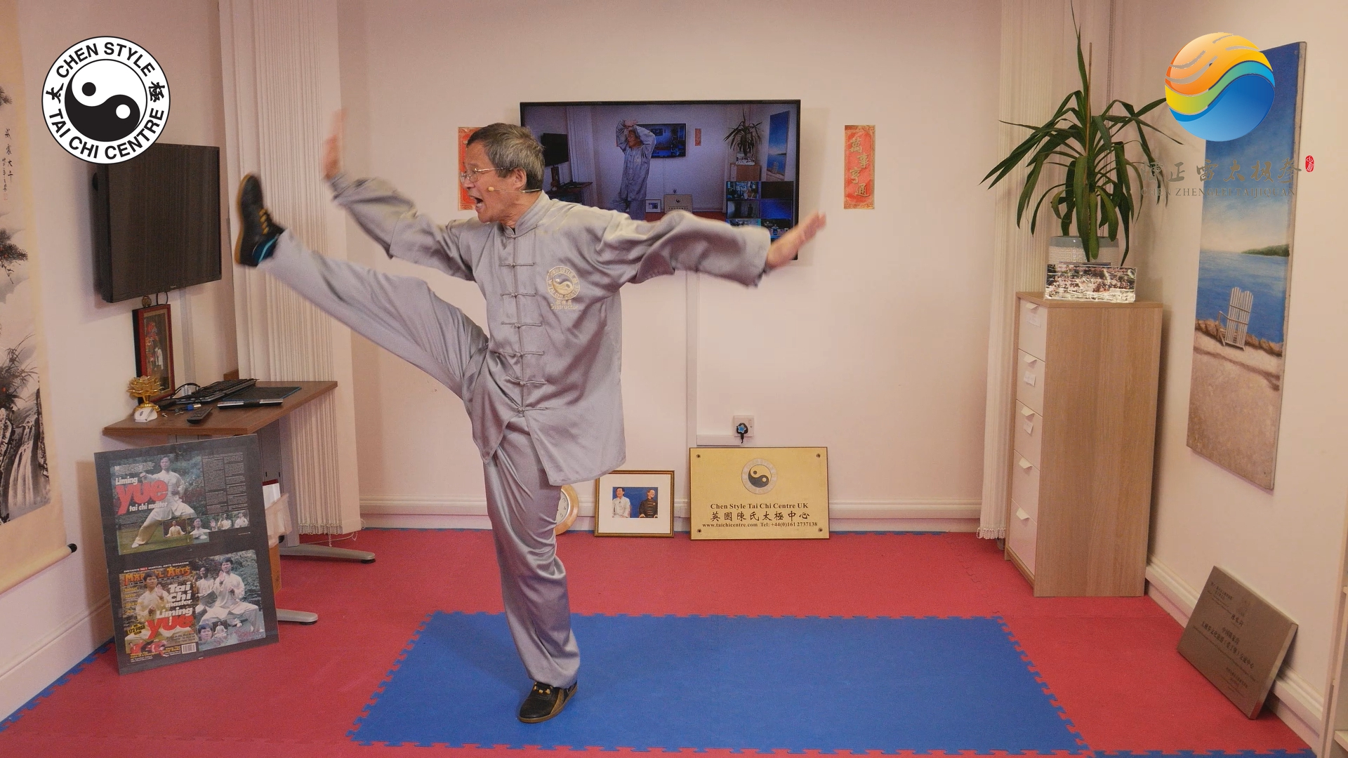 Form 29 - 30 Pat on Foot;31 Kick with Left Heel;32 Step forward 3 Steps;33 Pound the Ground;34 Turn Body Double Jump Kick; 35 Protect Heart Fist;